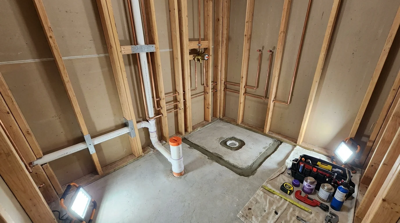 Bathroom rough-in plumbing during remodel by Johns Plumbing LLC in Marco Island