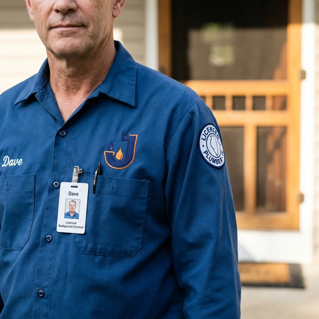Licensed plumber showing ID badge in Marco Island, FL