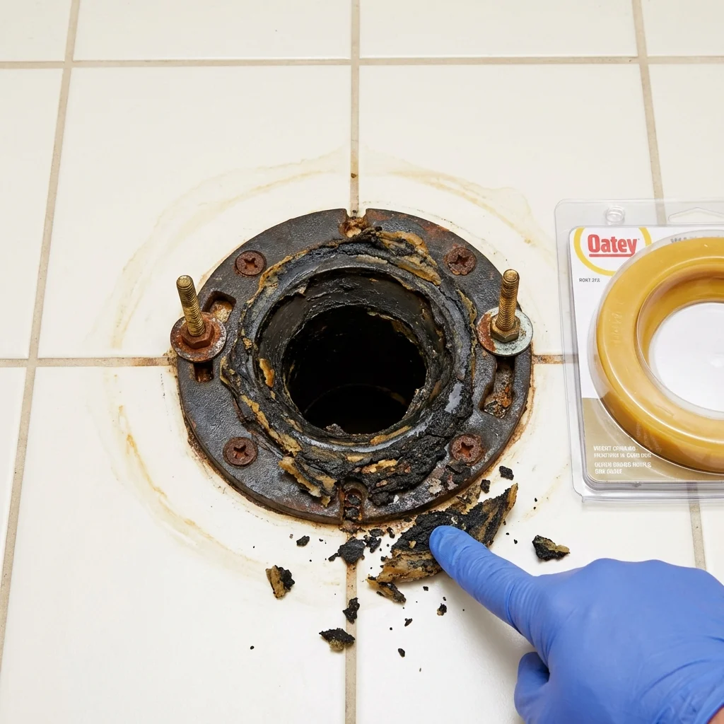Failed wax ring showing water seepage at the base of a toilet in a Marco Island, FL home